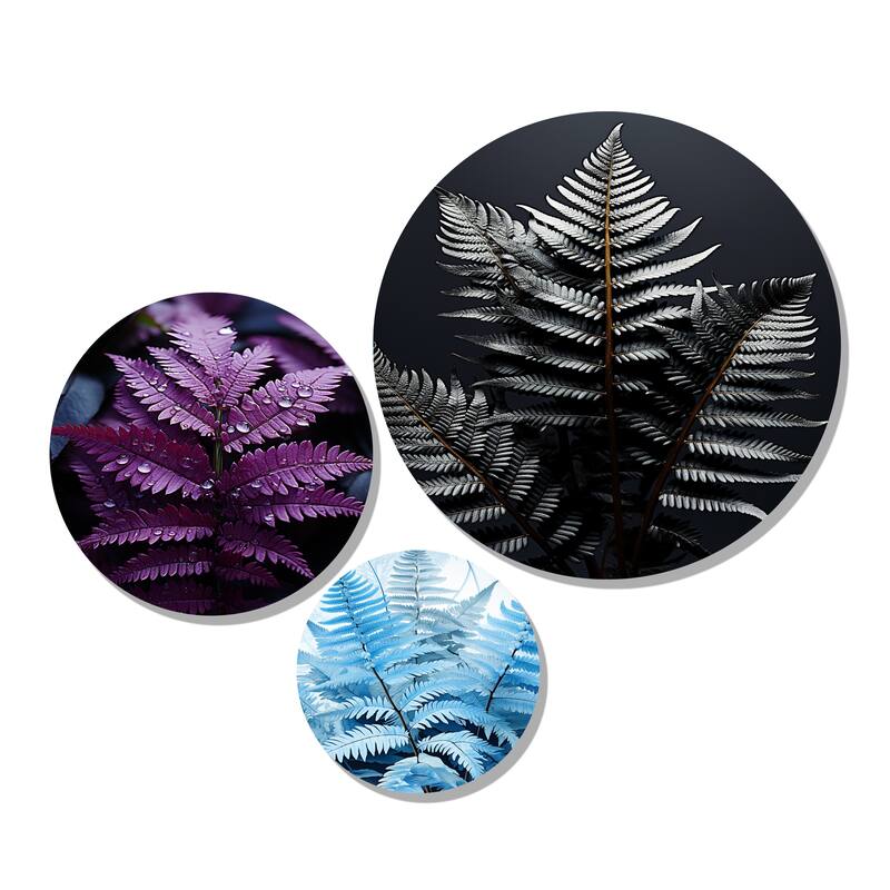 Designart "Prupel Ferns Amethyst Shadows" Floral Metal Wall Art